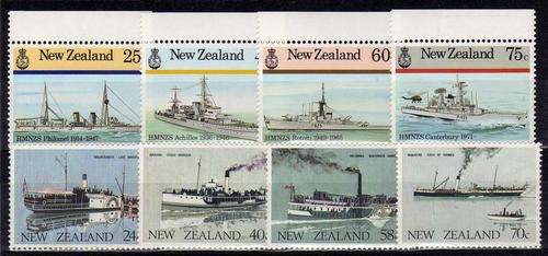 NEW ZEALAND 2 SETS OF 4 UMM. (1) FERRIES SG 1332-5. (2) WARSHIPS SG 1379-82. CAT 5,10 POUNDS.