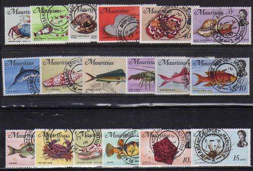 MAURITIUS 1969 MARINE LIFE DEFIN SET OF 18 VFU. SG 382-399w. CAT 27 POUNDS.