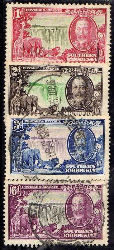 SOUTHERN RHODESIA 1935 SILVER JUBILEE SET OF 4 FINE USED. SG 31-34. CAT 45 POUNDS.