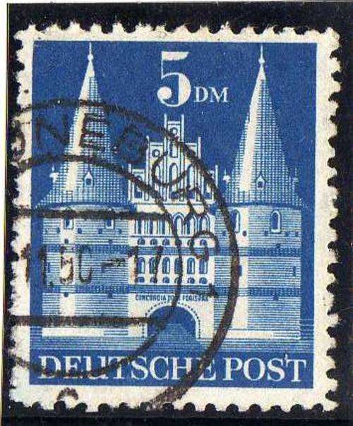GERMANY BRITISH AND AMERICAN ZONES 1948 5DM BLUE VFU. SG A135. CAT 30 POUNDS.