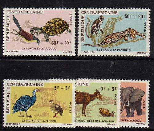 CENTRAL AFRICAN REPUBLIC 1971 WILDLIFE SET OF 5 L.M.M. SG 229-233. CAT 47 POUNDS.