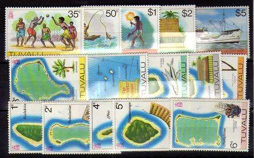 TUVALU 1976 DEFIN SET OF 15 U.M.M. SG 30-44. CAT 10 POUNDS.