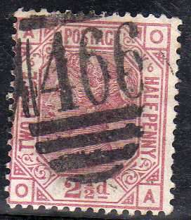 GREAT BRITAIN 1873-80 2,5d ROSY MAUVE PLATE 6 FINE USED. SG 141. CAT 80 POUNDS.