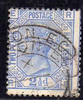 GREAT BRITAIN 1880-83 2,5d BLUE PLATE 23 GOOD USED. SG 157. CAT 32 POUNDS.