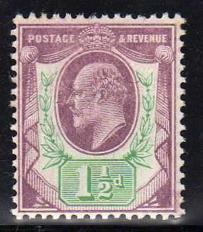 GREAT BRITAIN 1902-13 KE VII DEFIN 1,5d PURPLE & GREEN LMM. SG 221 (SIMPLIFIED) CAT 45 POUNDS.