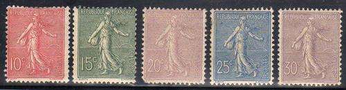 FRANCE 1903 "SOWER" SET OF 5 FAIR MINT. (HEAVY HINGES, SHORT CORNER 20c) CAT 650 POUNDS.