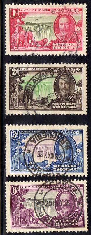 SOUTHERN RHODESIA 1935 SILVER JUBILEE SET OF 4 VERY FINE USED. SG 31-34. CAT 45 POUNDS.