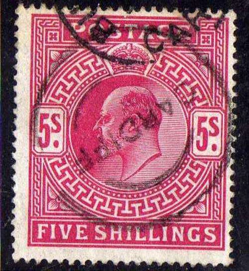 GREAT BRITAIN 1902 5/- DEFIN FINE USED. SG 263. CAT 200 POUNDS.