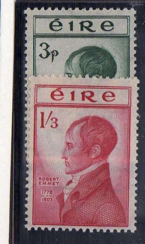 IRELAND 1953 "150TH DEATH ANNIV OF EMMET" SET OF 2 LMM. SG 156-57. CAT 48 POUNDS.