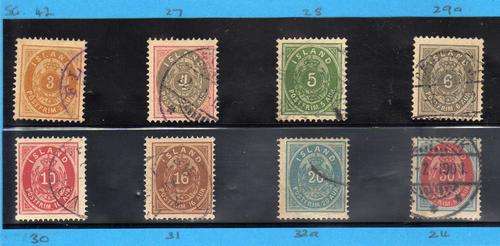 ICELAND 1876 DEFINITIVE 8 STAMPS VERY FINE USED. CAT 228 POUNDS.