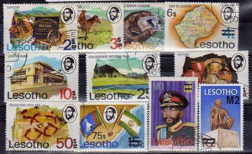 LESOTHO 1980 SURCHARGED DEFINITIVE SET OF 11 V.F.USED. SG 402A - 417A. CAT 6,50 POUNDS.