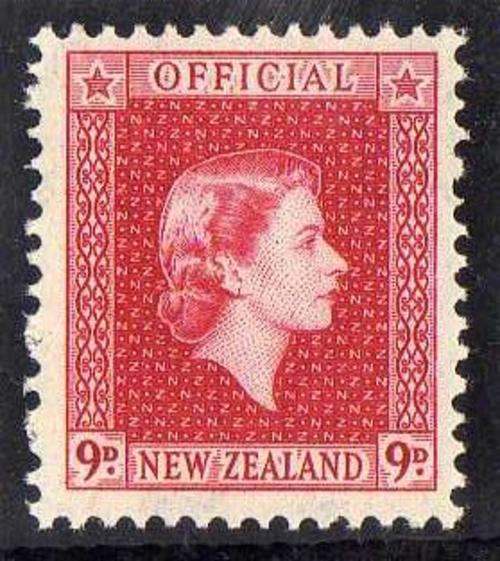 NEW ZEALAND 1954 OFFICIAL 9d RED L.M.M. SG O165. CAT 9,50 POUNDS.