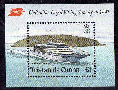 TRISTAN DA CUNHA 1991 "VISIT OF ROYAL VIKING SUN" MINI SHEET UMM. SG MS 513. CAT 6 POUNDS.