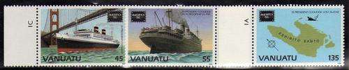 VANUATU 1986 "SINKING OF S.S. PRESIDENT COOLIDGE" 3 STAMPS UMM. SG 434-6. CAT 5,50 POUNDS.