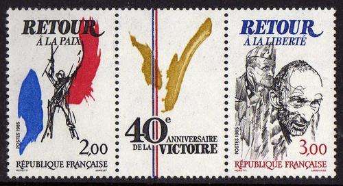 FRANCE 1985 40TH ANNIV VEDAY 1 PAIR UMM. SG 2681-2. CAT 2,90 POUNDS.