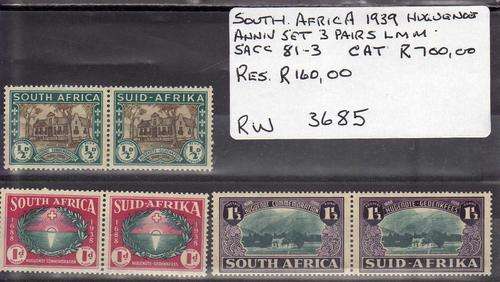 SOUTH AFRICA 1939 HUGUENOT 250TH ANNIVERSARY SET OF 3 PAIRS LMM. SACC 81-83. CAT R700.