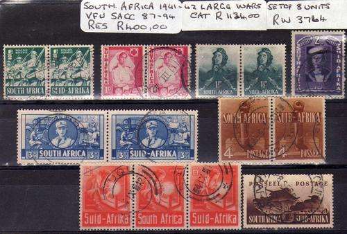 SOUTH AFRICA 1941-42 LARGE WARS SET OF 8 UNITS VFU. SACC 87-94. CAT R1134.