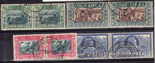 SOUTH AFRICA 1938 VOORTREKKER CENT MEM FUND SET OF 4 PAIRS V.F.USED. SACC 75-78. CAT R255.