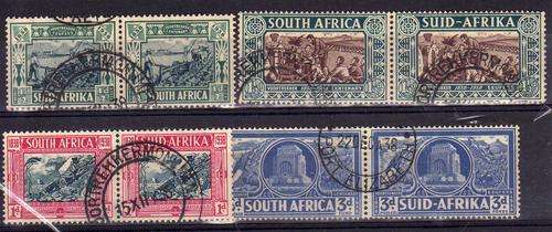 SOUTH AFRICA 1938 VOORTREKKER CENT MEM FUND SET OF 4 PAIRS V.F.USED. SACC 75-78. CAT R255.