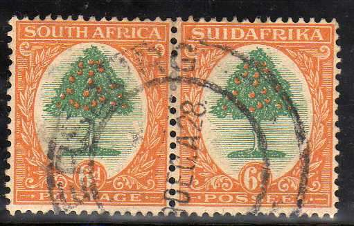 SOUTH AFRICA 1926 DEFIN 6d PAIR VFU. SACC 31L. CAT R350.