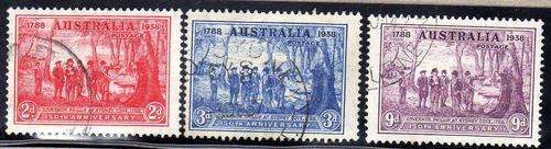 AUSTRALIA 1937 "150TH ANNIV N.S.W." SET OF 3VERY FINE USED. SG 193-5. CAT 16,50 POUNDS.
