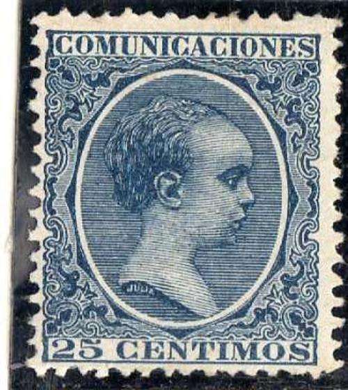 SPAIN 1889 ALFONSO XIII 25c BLUE LMM. SG 281. CAT 16 POUNDS.
