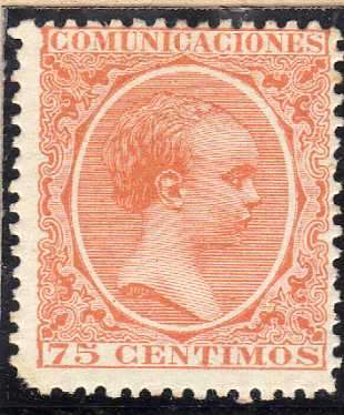 SPAIN 1889 ALFONSO XIII 75c ORANGE LMM BUT SHORT CORNER. SG 285. CAT 225 POUNDS.