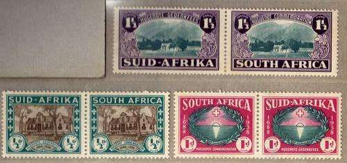 SOUTH AFRICA 1939 "250th ANNIV HUGUENOT LANDING" SET OF 3 PAIRS U.M.M. SACC 81-83. CAT R700.