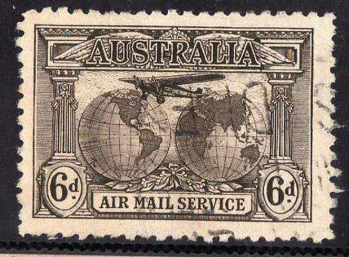 AUSTRALIA 1931 AIR 6d BROWN FINE USED. SG 139. CAT 17 POUNDS.