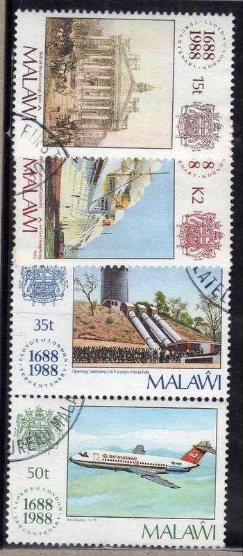 MALAWI 1988 "300th ANNIV LLOYDS" SET OF 4 VF USED. SG 805-8. CAT 6 POUNDS.