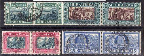 SOUTH AFRICA 1938 VOORTREKKER CENT MEM FUND SET OF 4 PAIRS FINE USED. SACC 75-78. CAT R255.