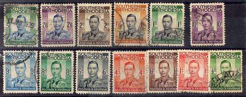 SOUTHERN RHODESIA 1937 DEFINITIVE SET OF 13 FINE USED. SACC 42-54. CAT R425. (SACC 2015)