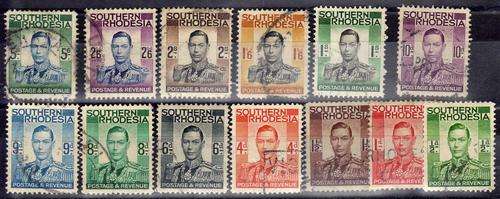 SOUTHERN RHODESIA 1937 DEFINITIVE SET OF 13 FINE USED. SACC 42-54. CAT R425. (SACC 2015)
