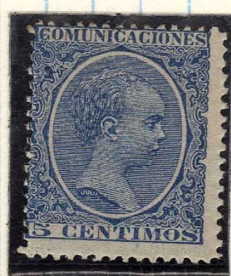 SPAIN 1889 ALFONSO XIII 5c BLUE LMM. SG 277. CAT 9.25 POUNDS.