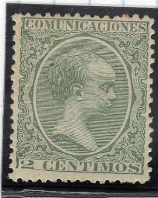 SPAIN 1889 ALFONSO XIII 2c GREEN LMM. SG 276. CAT 5,50 POUNDS.