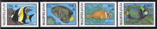 MALDIVE ISLANDS 1986 MARINE LIFE PART SET OF 4 UMM. SG 1183, 1184, 1185 & 1187. CAT 8 POUNDS.