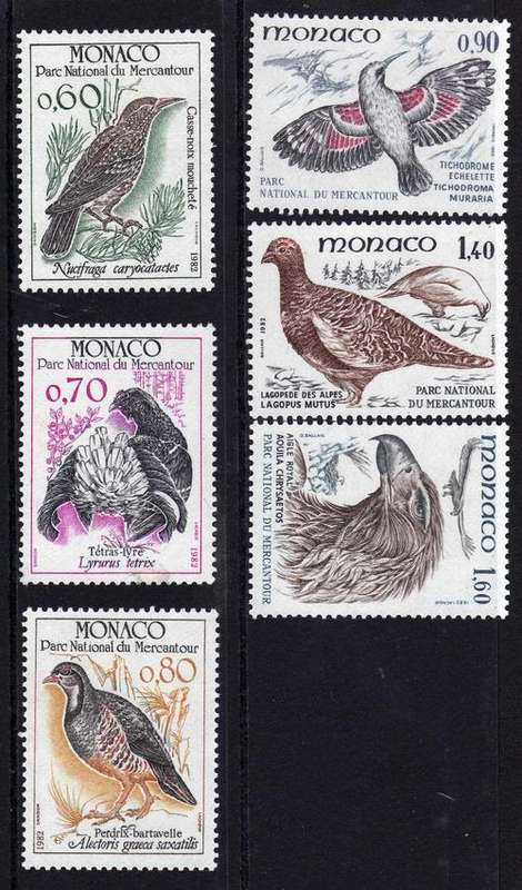 MONACO 1982 "BIRDS" SET OF 6 L.M.M. SG 15598-64. CAT 16,95 POUNDS.