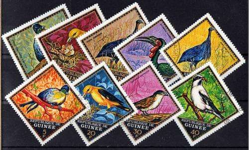 GUINEA 1971 "WILD BIRDS" SET OF 9 V.F.U. SG 741-49. CAT 6,25 POUNDS.