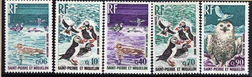 ST PIERRE ET MIQUELON 1973 "BIRDS" PART SET OF 5 LMM. SG 507-8, 510-12. CAT 22,70 POUNDS.
