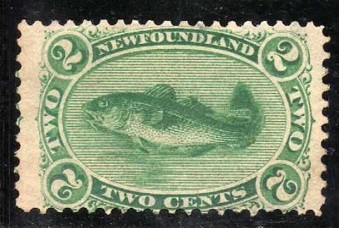 NEWFOUNDLAND 1865 DEFIN 2c BLUISH GREEN LIGHTLY MOUNTED MINT. SG 31. CAT £120. (2018)