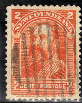 NEWFOUNDLAND 1897 2c ORANGE V.F. USED. SG 86. CAT 7 POUNDS.