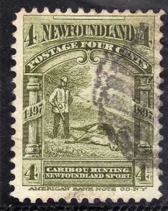 NEWFOUNDLAND 1897 4c OLIVE GREEN VERY FINE USED. SG 69. CAT £9 (2018)