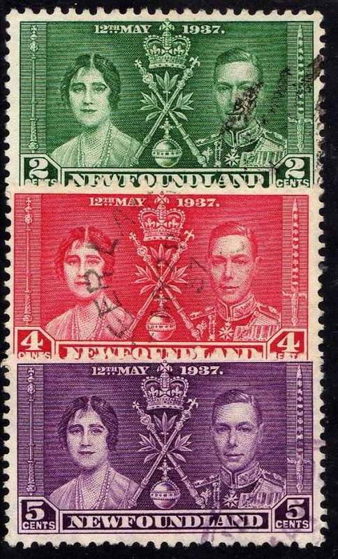 NEWFOUNDLAND 1937 CORONATION SET OF 3 V.F.U. SG 254-6. CAT 10 POUNDS.
