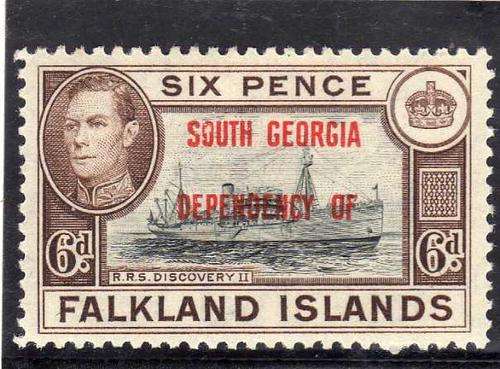 FALKLAND ISLANDS DEPENDENCIES 1944 SOUTH GEORGIA 6d FINE MM. SG B6. CAT 21 POUNDS.