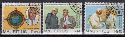 MAURITIUS 1990 "PRIME MINISTER'S 60TH BIRTHDAY" R1,50, R4 &R10 VFU. SG 839-40. CAT 16,25 POUNDS.