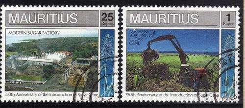 MAURITIUS 1990 "SUGAR CANE" 1R & 25R VFU. SG 834-5. CAT 14 POUNDS.