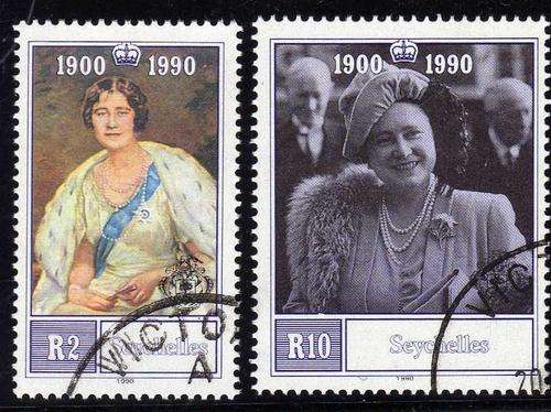 SEYCHELLES1990 "QUEEN MOTHER 90th BIRTHDAY" SET OF 2 VFU. SG 782-3. CAT 5,25 POUNDS.