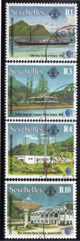 SEYCHELLES 1993 "TELECOMMS CENT" SET OF 4 V.F.U. SG 840-43. CAT 12,85 POUNDS.