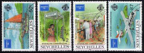SEYCHELLES 1986 "AMERIPEX 86" SET OF 4 V.F.U. SG 644-7. CAT 5,40 POUNDS.