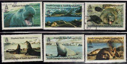 SOUTH GEORGIA 1991 "ELEPHANT SEALS" SET OF 6 V.F.USED. SG 203-208. CAT 8,80 POUNDS.